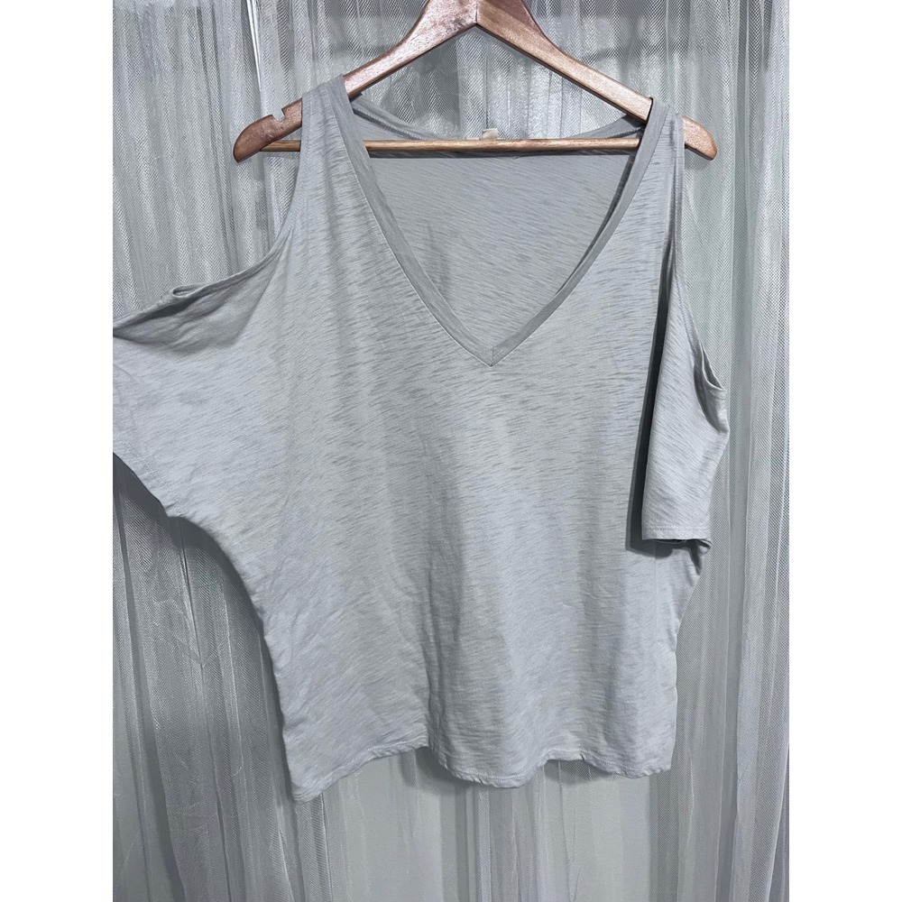 Lovestitch Womens Gray Cold Shoulder V-Neck Dolman Sleeve Slub Knit Top Large